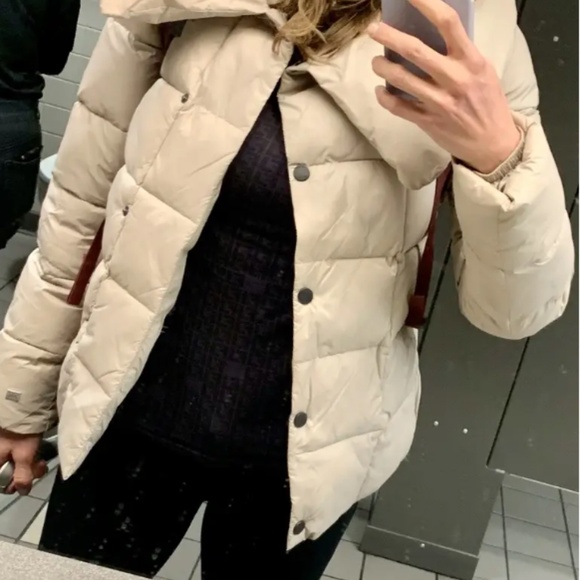 Soia & Kyo Tan Puffer Jacket Large & XL ❄️ Quilted Collar, Asymmetric Buttons - Picture 10 of 10